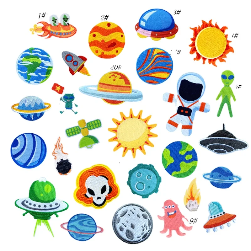 

50pcs/Lot Luxury Anime Embroidery Patch Cosmic Planet Big Bang Alien Satellite Shirt Clothing Decoration Accessory Applique
