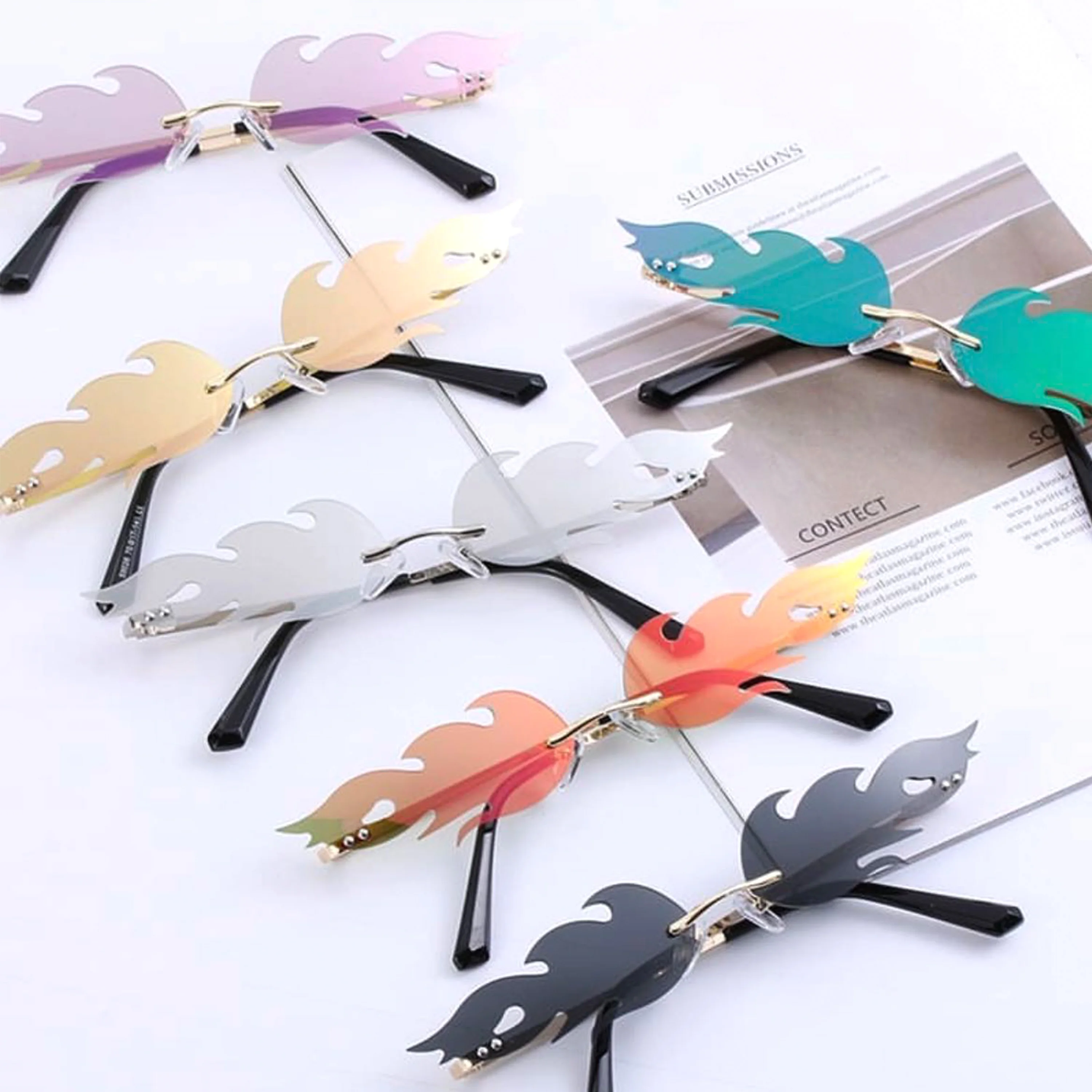 Artisan Flame Shape Eyeglass Narrow Mirror Lens Eyewear Lady Fashion Accessory Sunglasses Rimless Fire Designer Sunglasses UV400
Artisan Flame Shape Eyeglass Narrow Mirror Lens Eyewear Lady Fashion Accessory Sunglasses Rimless Fire Designer Sunglasses UV400
