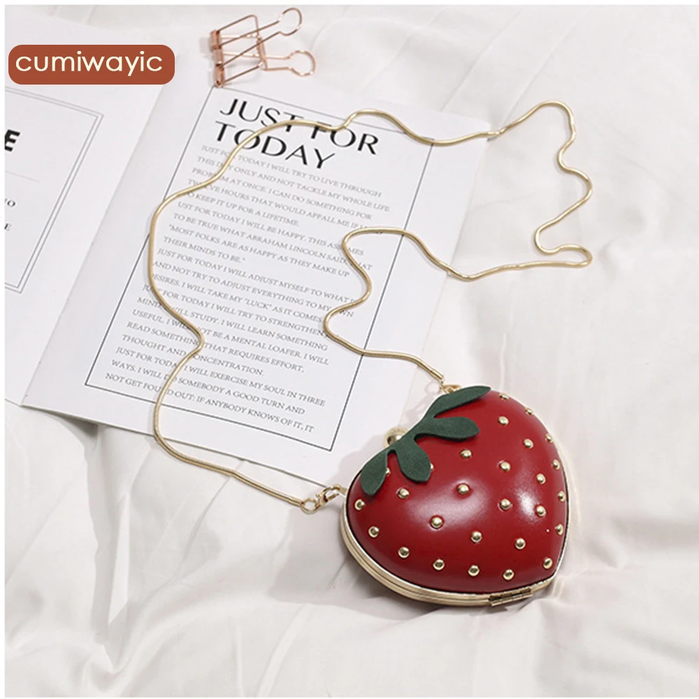 

cumiwayic Summer Fashion Girls Cute Strawberry Bag Messenger Change Small Bag Rivet Chain Crossbody Bag Mini Phone Purse Handbag