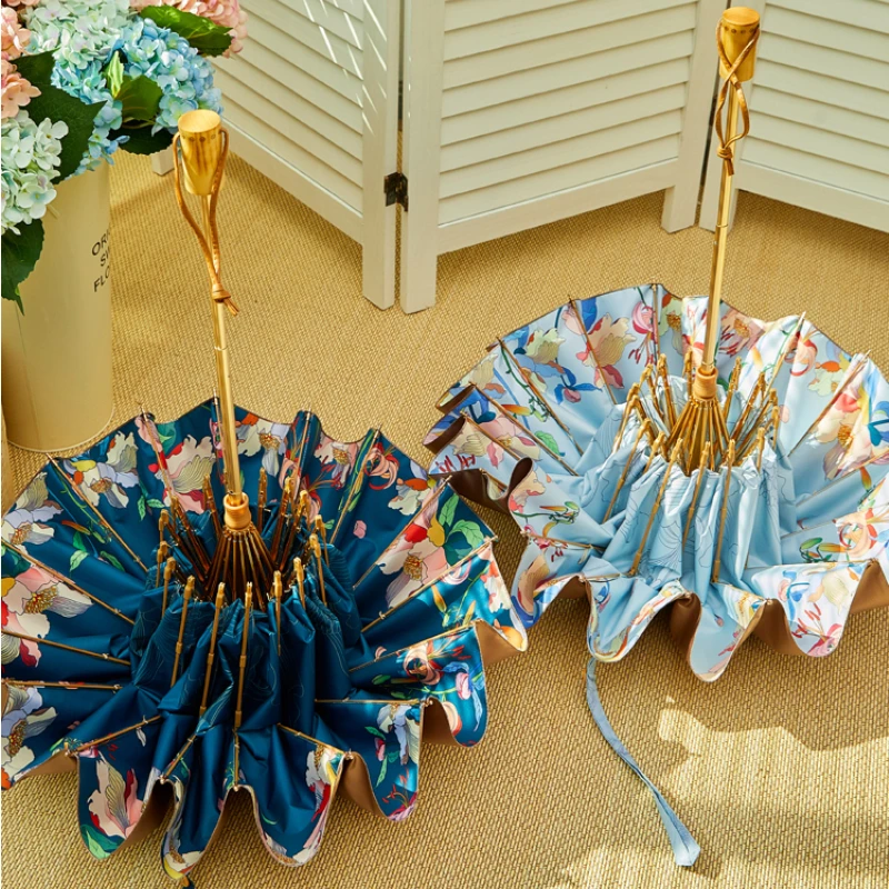 Japanese Style Flowers Umbrella Rain Women UV Sun Umbrella Wooden Handle Three Folding Umbrellas Silver Coating 16K Parasol
Japanese Style Flowers Umbrella Rain Women UV Sun Umbrella Wooden Handle Three Folding Umbrellas Silver Coating 16K Parasol