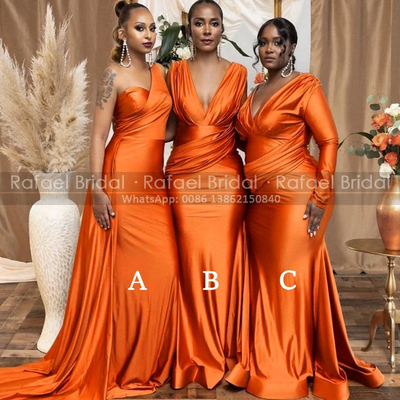 Orange Pleat Bridesmaid Dresses With Long Sleeves Streamer Deep V Neck Black Girls Floor Length Prom Dress Maid Of Honor
Orange Pleat Bridesmaid Dresses With Long Sleeves Streamer Deep V Neck Black Girls Floor Length Prom Dress Maid Of Honor