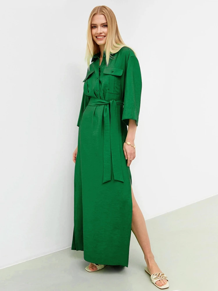 Bornladies Polo Green Dress Women Long Wrap Dresses Summer Belt Fashion Office Ladies Dress A-Line Slit Dress Robe Femme 2022
Bornladies Polo Green Dress Women Long Wrap Dresses Summer Belt Fashion Office Ladies Dress A-Line Slit Dress Robe Femme 2022
