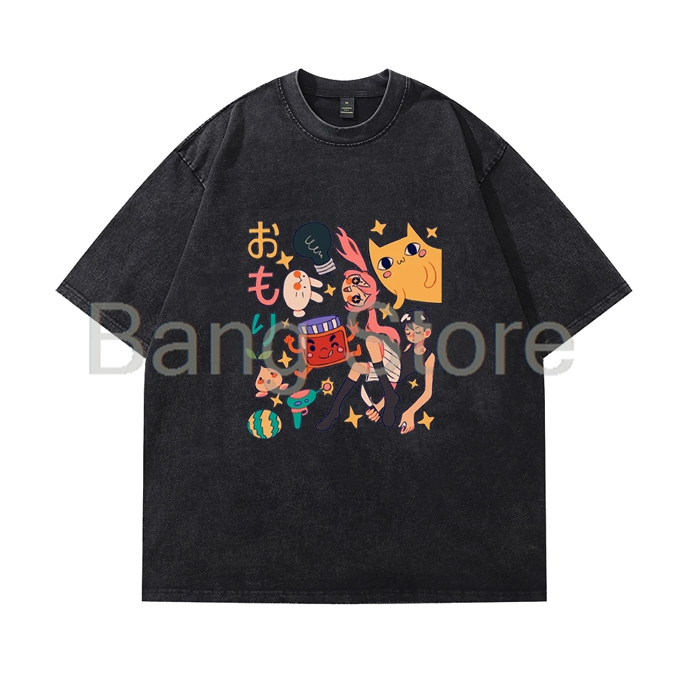 Футболка унисекс из стираного хлопка Omori Merch топы с круглым вырезом и короткими