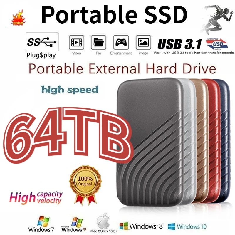 

100% Оригинальный высокоскоростной внешний жесткий диск на 30 ТБ, 16 Тб, 8 ТБ, SSD на 4 ТБ, портативный внешний твердотельный жесткий диск с интерфейсом USB3.1, мобильный жесткий диск