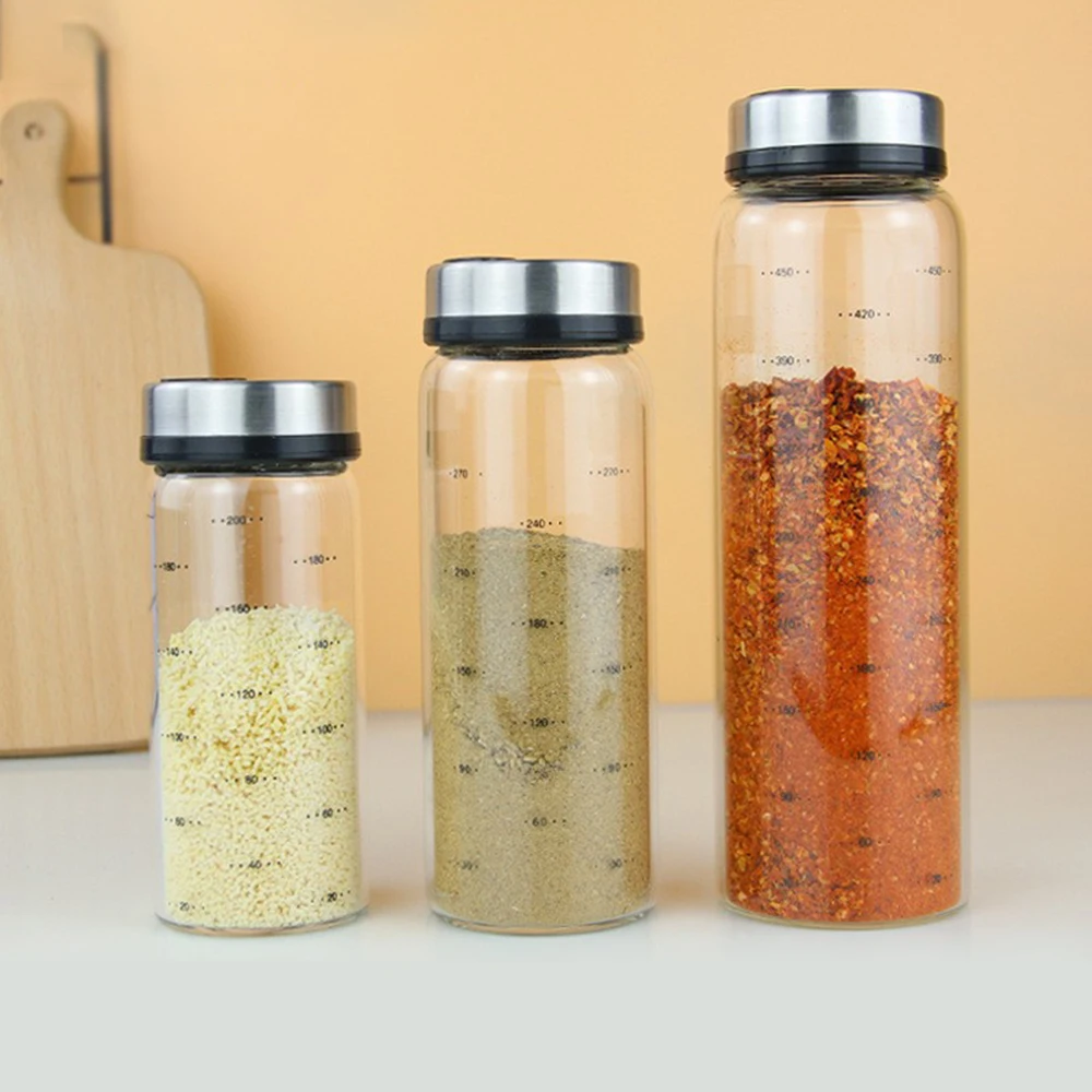 

YOMDID High Borosilicate Glass Seasoning Can Pepper Spice Shaker Kitchen Salt Sesame Solid Condiment Seal Bottle With Rotary Lid