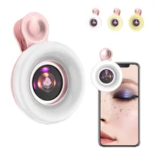 15X Macro Lens Mobile Phone 2 in 1 HD Camera Lens with LED Ring Flash Light Smartphone Selfie Live Lamp Fill Light