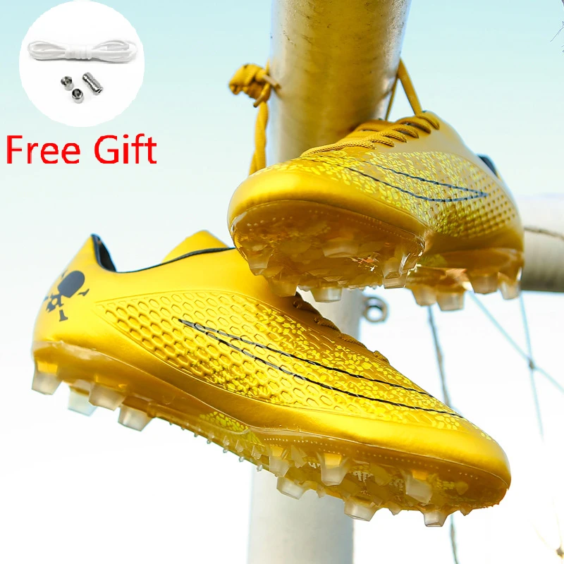 

Luxury Gold Soccer Shoes Man Long Spikes Football Boots Kids Outdoor Grass Cleats Turf Football Shoes Boys Training Soccer Boots