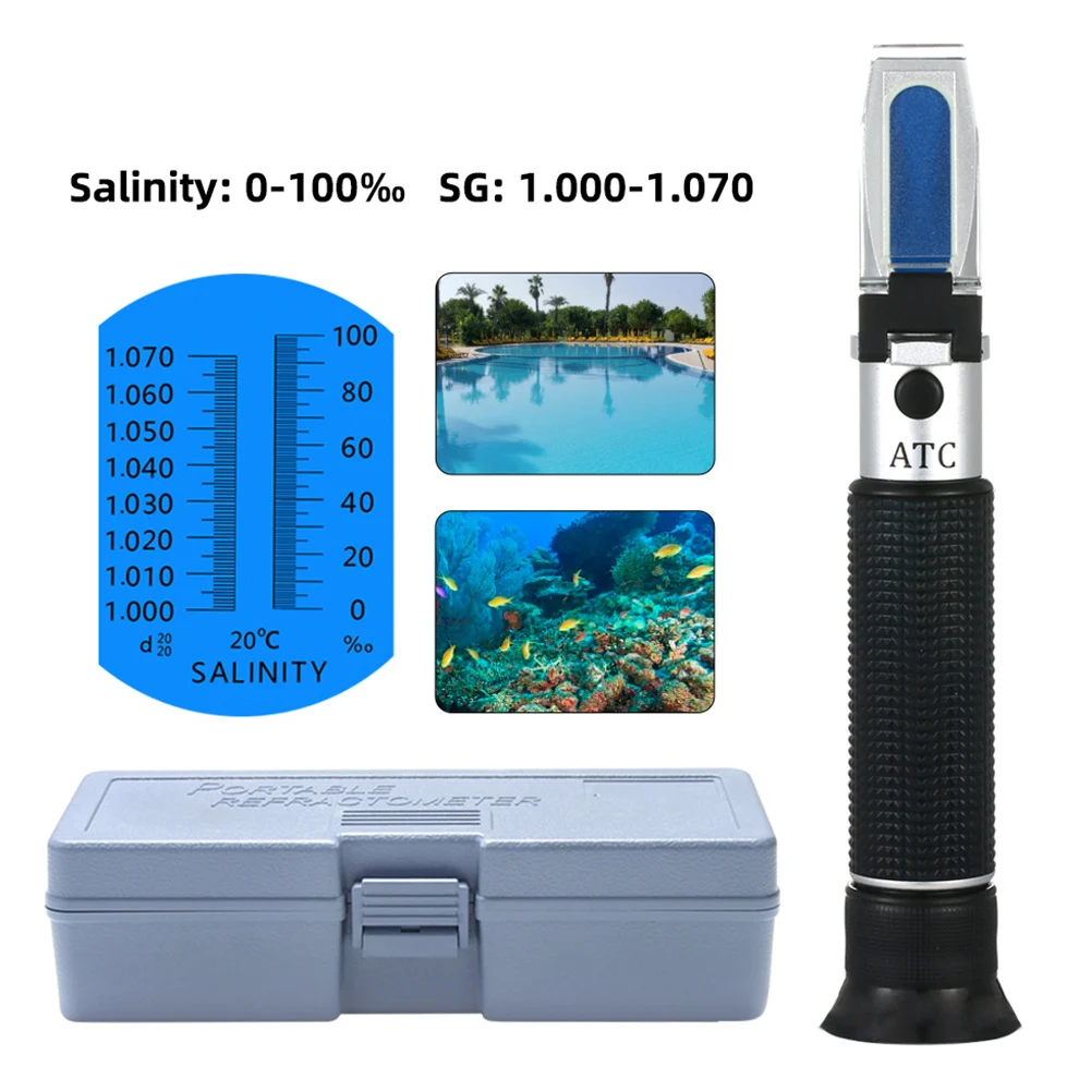 Handheld Salinity Refractometer 0-100‰ 1.000-1.070SG Auto Temp Compensation Salinity Tester for Seawater Aqaurium Fishkeeping
Handheld Salinity Refractometer 0-100‰ 1.000-1.070SG Auto Temp Compensation Salinity Tester for Seawater Aqaurium Fishkeeping