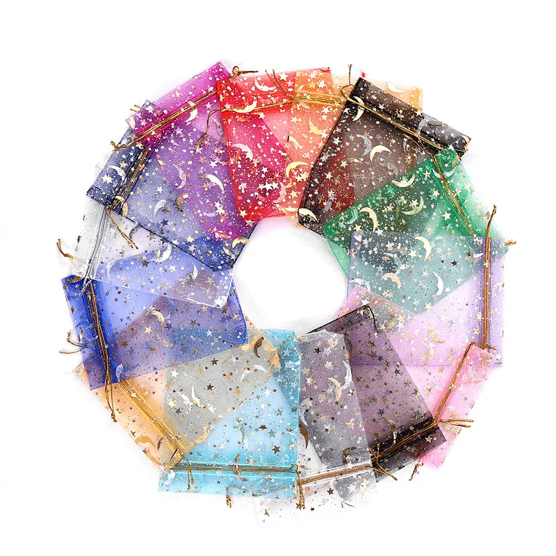 50pcs/lot Pretty Gauze Drawstring Bags Gift Bag Gold Star Crescent Moon Candy Bag Storage Bag Wedding Party Supplies
50pcs/lot Pretty Gauze Drawstring Bags Gift Bag Gold Star Crescent Moon Candy Bag Storage Bag Wedding Party Supplies