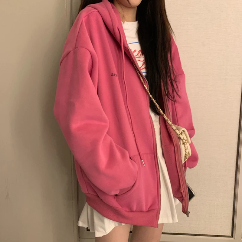 Fashion Long Sleeve Oversized Hooded Sweatshirt Y2k Korean Style Solid Color Zip-Up Coats Women Winter Casual Large Hoodies 2021
Fashion Long Sleeve Oversized Hooded Sweatshirt Y2k Korean Style Solid Color Zip-Up Coats Women Winter Casual Large Hoodies 2021