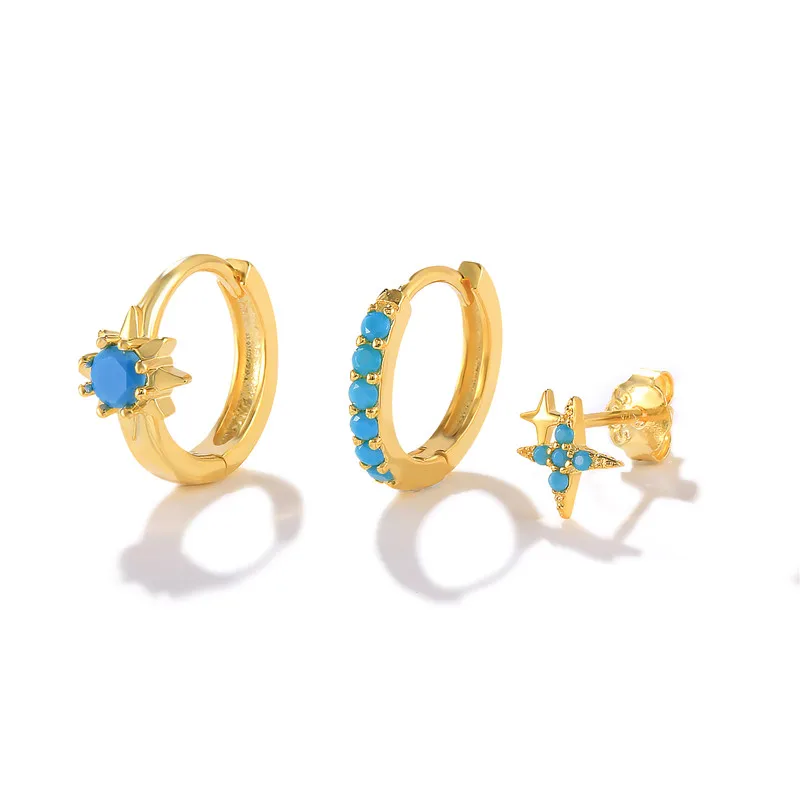 

CANNER 3Pcs Turquoise Huggie Earrings 925 Sterling Silver Earring For Women Stud Earrings 18K Gold Piercing Oreja Kolczyki