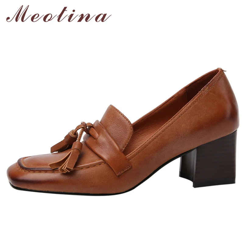 Meotina Women Loafers Shoes Genuine Leather Thick Heels Pumps Square Toe Fringe High Heel Ladies Footwear Spring Autumn Brown
Meotina Women Loafers Shoes Genuine Leather Thick Heels Pumps Square Toe Fringe High Heel Ladies Footwear Spring Autumn Brown
