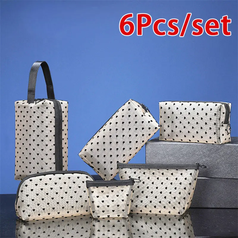 6 pcs Women Travel Toiletry Wash Makeup Bag Storage Case New Zipper Make Up Bags Fashion Black Dot Transparent Mesh Cosmetic Bag
6 pcs Women Travel Toiletry Wash Makeup Bag Storage Case New Zipper Make Up Bags Fashion Black Dot Transparent Mesh Cosmetic Bag