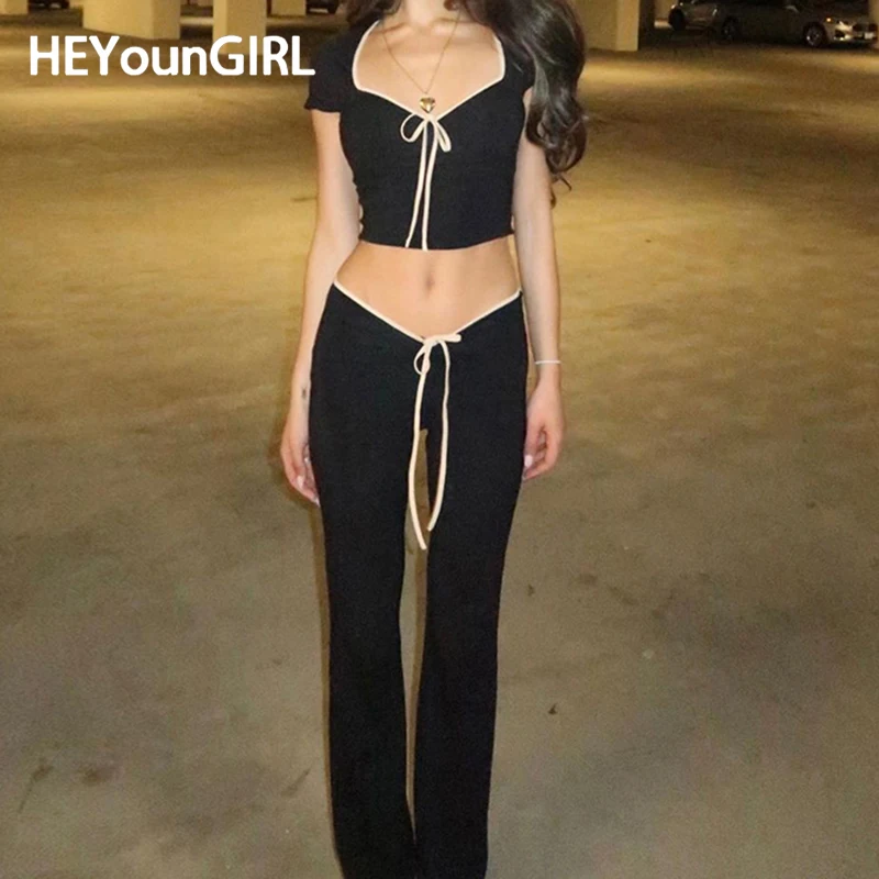 Женские повседневные комплекты HEYounGIRL Y2K, милый укороченный топ с коротким рукавом и длинные брюки, костюмы, уличные базовые комплекты
Женские повседневные комплекты HEYounGIRL Y2K, милый укороченный топ с коротким рукавом и длинные брюки, костюмы, уличные базовые комплекты