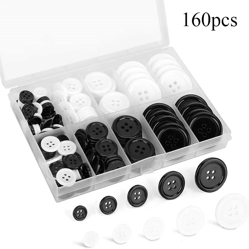 160pcs Mixed Sewing Buttons Black White 4 Holes Resin Shirt Button Crafts With Storage Box For Sewing Clothing Needlework
160pcs Mixed Sewing Buttons Black White 4 Holes Resin Shirt Button Crafts With Storage Box For Sewing Clothing Needlework
