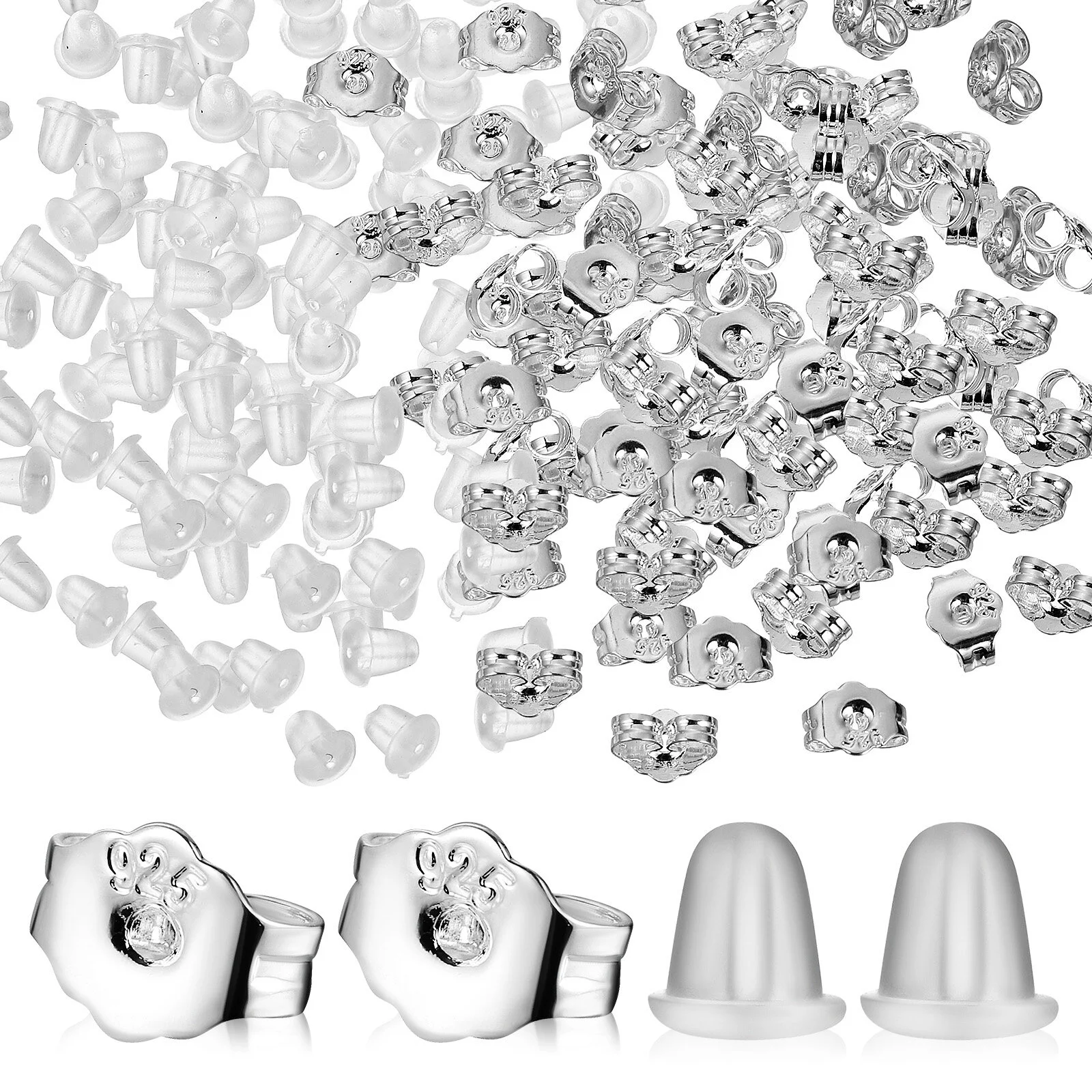 200 Pcs Plastic Earrings Stoppers Replacement Secure Locking Metal Backing Backstops Silver Plugs
200 Pcs Plastic Earrings Stoppers Replacement Secure Locking Metal Backing Backstops Silver Plugs