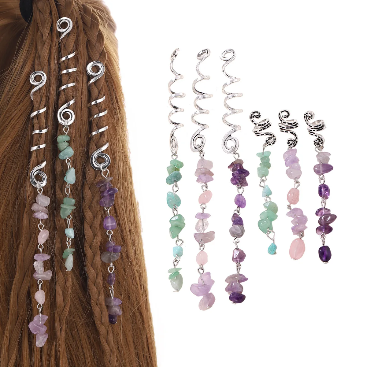 Natural Chip Stone Pendant Hair Accessories For Women Girl Wire Wrapped Hair Twists Spiral Hair Cuff Clips Headwear Dreadlock
Natural Chip Stone Pendant Hair Accessories For Women Girl Wire Wrapped Hair Twists Spiral Hair Cuff Clips Headwear Dreadlock