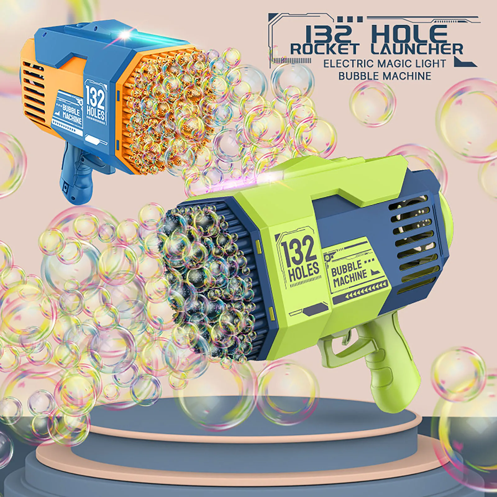 

Bubble Gun Rocket 132 Holes Soap Bubbles Machine Gun Shape Automatic Blower With Light Toys For Kids Pomperos Childrens Day Gift