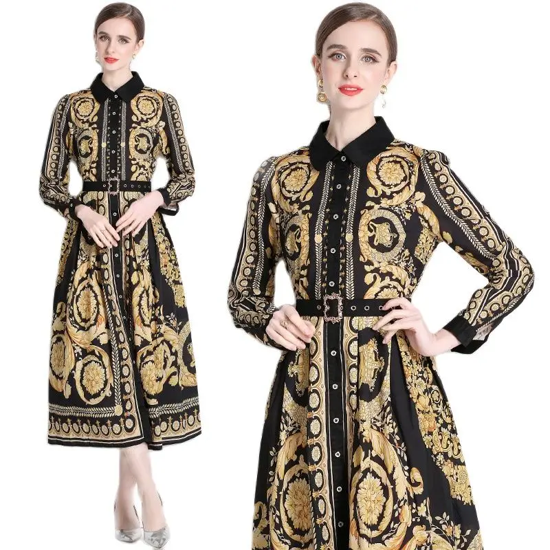 Luxury Baroque Floral Slim Shirt Dress with Belt 2023 Women Designer Long Sleeve Lapel Vintage Long Dresses Midi Party Ballgown
Luxury Baroque Floral Slim Shirt Dress with Belt 2023 Women Designer Long Sleeve Lapel Vintage Long Dresses Midi Party Ballgown
