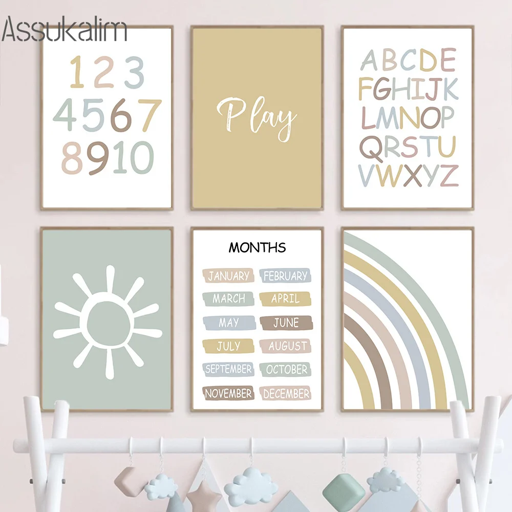 Education Wall Art Painting Nursery Posters Numbers Alphabet Poster Month Print Nordic Sun Rainbow Pictur Baby Boy Bedroom Decor 
Education Wall Art Painting Nursery Posters Numbers Alphabet Poster Month Print Nordic Sun Rainbow Pictur Baby Boy Bedroom Decor