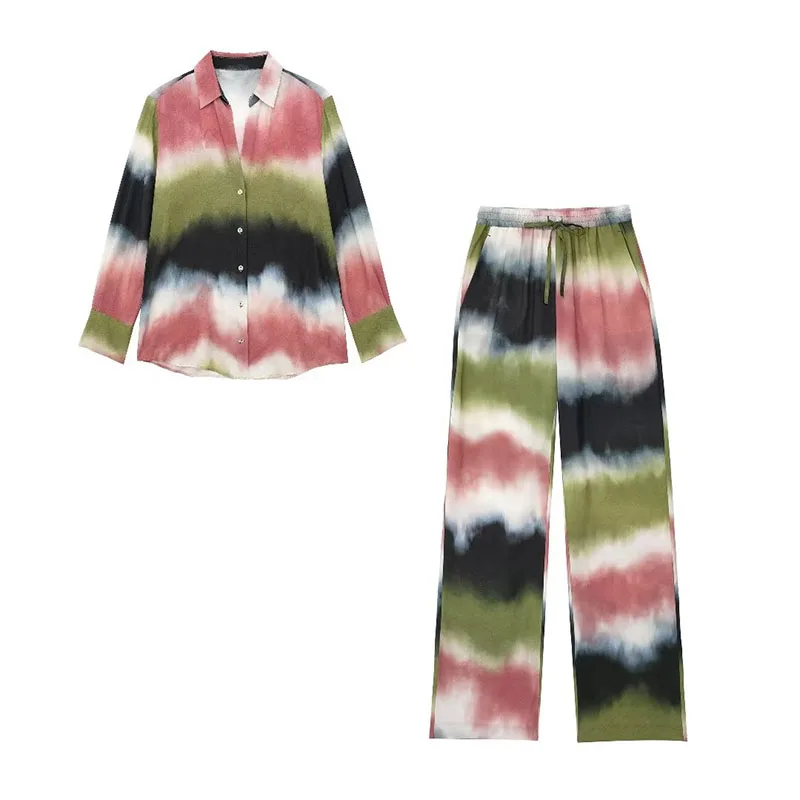 Women's Two-Piece Autumn 2023 New Casual Fashion Trend Single-Breasted Long-Sleeved Printed Shirt Tie-Dye Wide-Leg Trousers Set 
Women's Two-Piece Autumn 2023 New Casual Fashion Trend Single-Breasted Long-Sleeved Printed Shirt Tie-Dye Wide-Leg Trousers Set