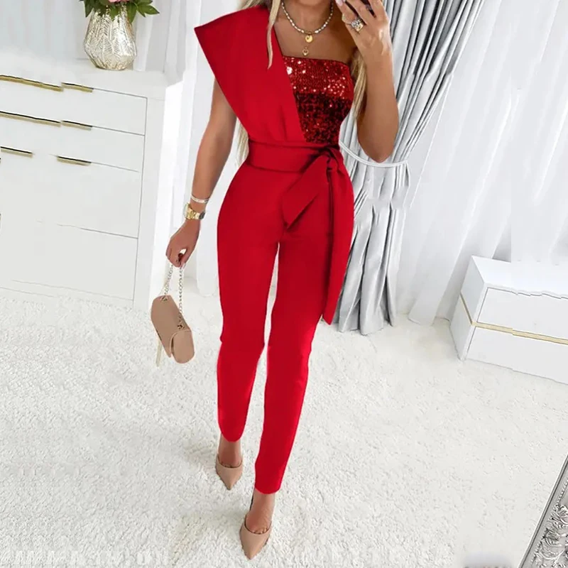 Autumn Sexy One Shoulder Lace Up Straight Romper New High Waist Office Lady Playsuits Fashion Sequin Patchwork Party Jumpsuits
Autumn Sexy One Shoulder Lace Up Straight Romper New High Waist Office Lady Playsuits Fashion Sequin Patchwork Party Jumpsuits