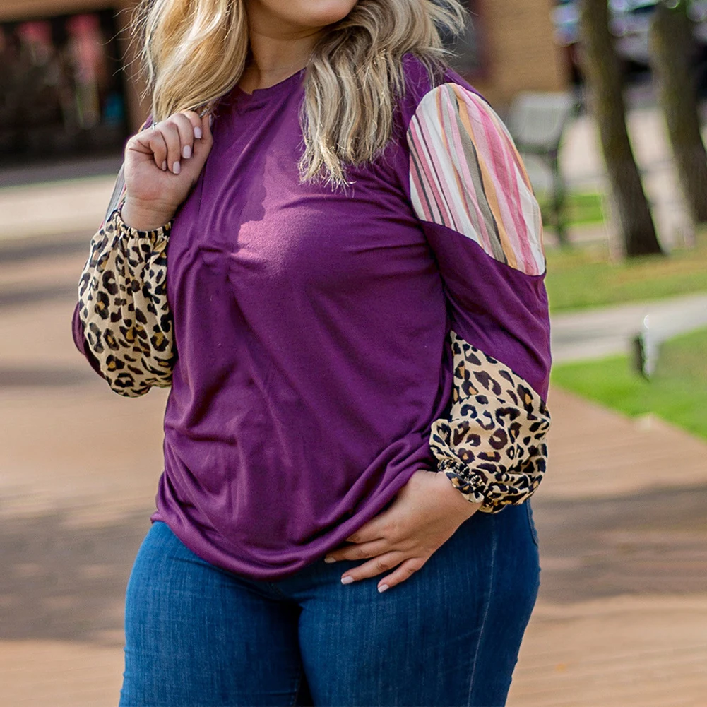 New Style XL~5XL Plus Size Ladies Round Neck Casual Loose Shirt Leopard Striped Color Block Top Soft And Comfortable
New Style XL~5XL Plus Size Ladies Round Neck Casual Loose Shirt Leopard Striped Color Block Top Soft And Comfortable