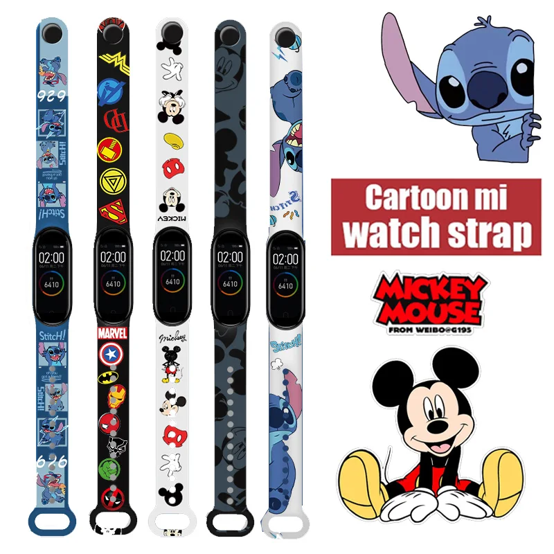 Ремешок Disney с Микки стежком для Xiaomi Mi Band 4 3 5 6 часы Marvel классный милый сменный