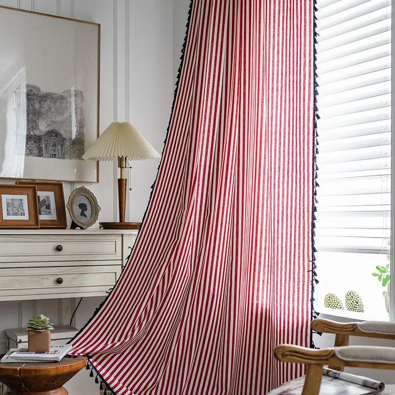 Red Stripe Curtains for Living Room Semi Blackout Drapes with Tassel Bedroom Kitchen Home American Style Decoration Valance
Red Stripe Curtains for Living Room Semi Blackout Drapes with Tassel Bedroom Kitchen Home American Style Decoration Valance