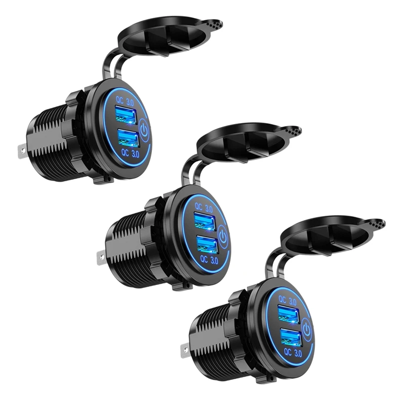 3X Quick Charge 3.0 Dual USB Car Charger 12V 36W USB Fast Charger With Switch For Boat Motorcycle Truck Golf Cart Blue
3X Quick Charge 3.0 Dual USB Car Charger 12V 36W USB Fast Charger With Switch For Boat Motorcycle Truck Golf Cart Blue