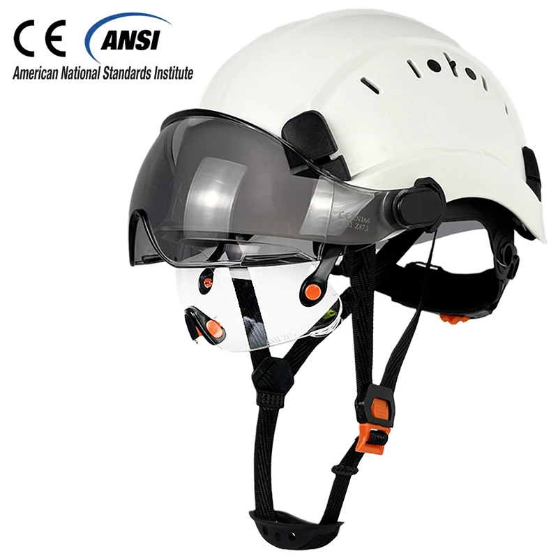

Защитный шлем CE конструкция с козырьком встроенные очки для инженера ABS твердая шляпа ANSI промышленная Рабочая крышка защита головы OEM