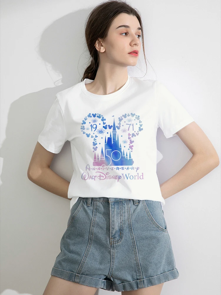 Disney 50th Anniversary Series Women Hot T-Shirt White Exquisite Graphic Print Cartoon Top Sell Female T Shirt Comfy Casual Tees
Disney 50th Anniversary Series Women Hot T-Shirt White Exquisite Graphic Print Cartoon Top Sell Female T Shirt Comfy Casual Tees