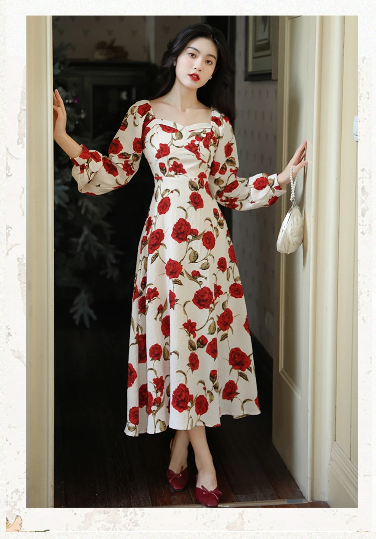 2022 New French Court Style Square Neck Rose Print High Waist Dress Free Shipping
2022 New French Court Style Square Neck Rose Print High Waist Dress Free Shipping