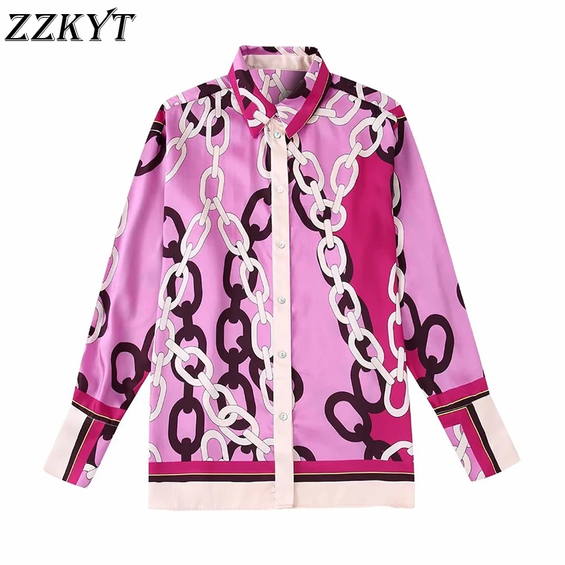 Women Spring Fashion Chain Print Loose Blouses Vintage Lapel Collar Long Sleeve Pockets Female Shirt Casual Chic Tops
Women Spring Fashion Chain Print Loose Blouses Vintage Lapel Collar Long Sleeve Pockets Female Shirt Casual Chic Tops