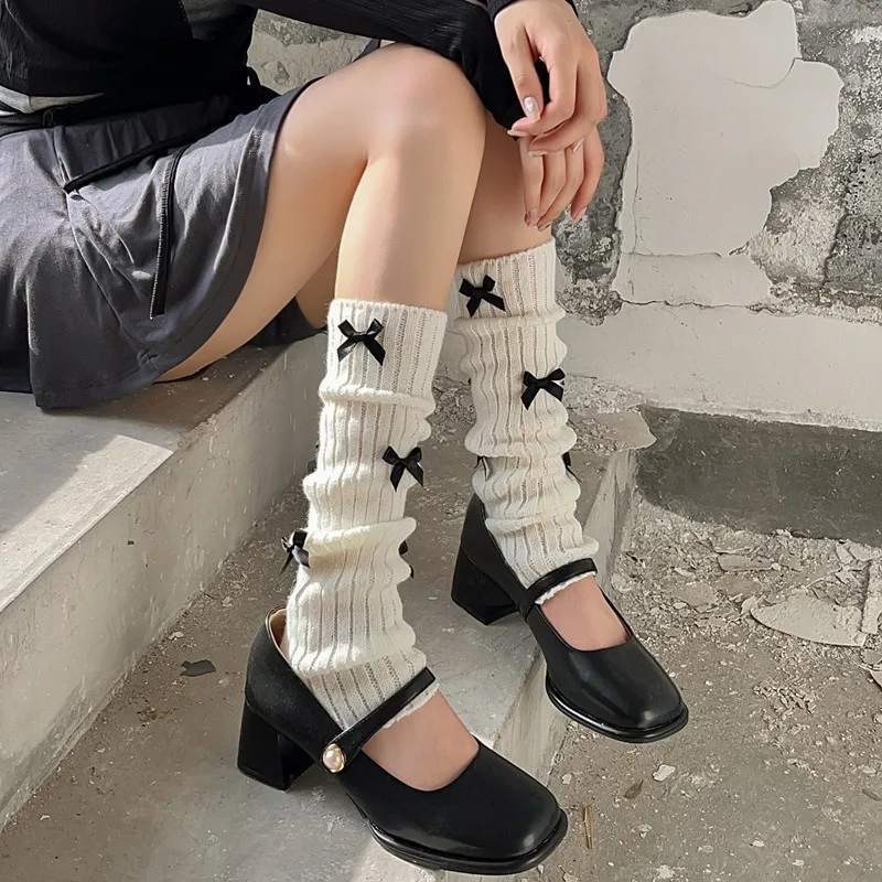 

Bow Leg Warmers Japanese Style Jk Knitted Woolen Pile Socks Women Girls Fashion Ballet Guards Socks Long Stockings