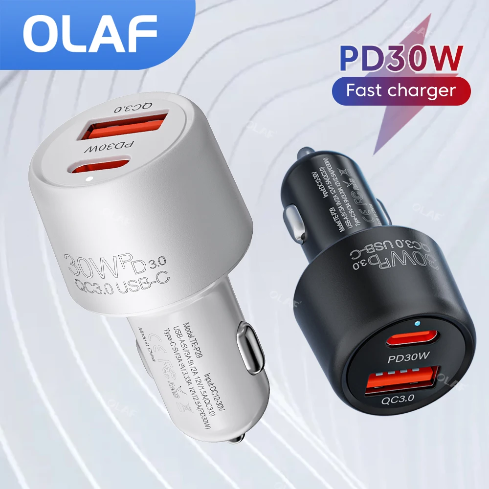 

PD30W+USB18W Car Charger Type-C QC3.0 Fast Charging Phone Adapters For iPhone 14 13 12 11 Pro Max Xiaomi Huawei Samsung S21 S22