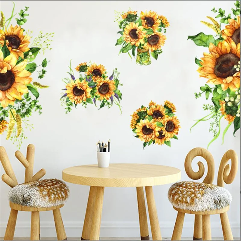 

2PCS Removable New Sunflower Flower Wall Stickers For Living Room Bedroom Children's Room Decorative Glass Self-Adhesive 30*90CM