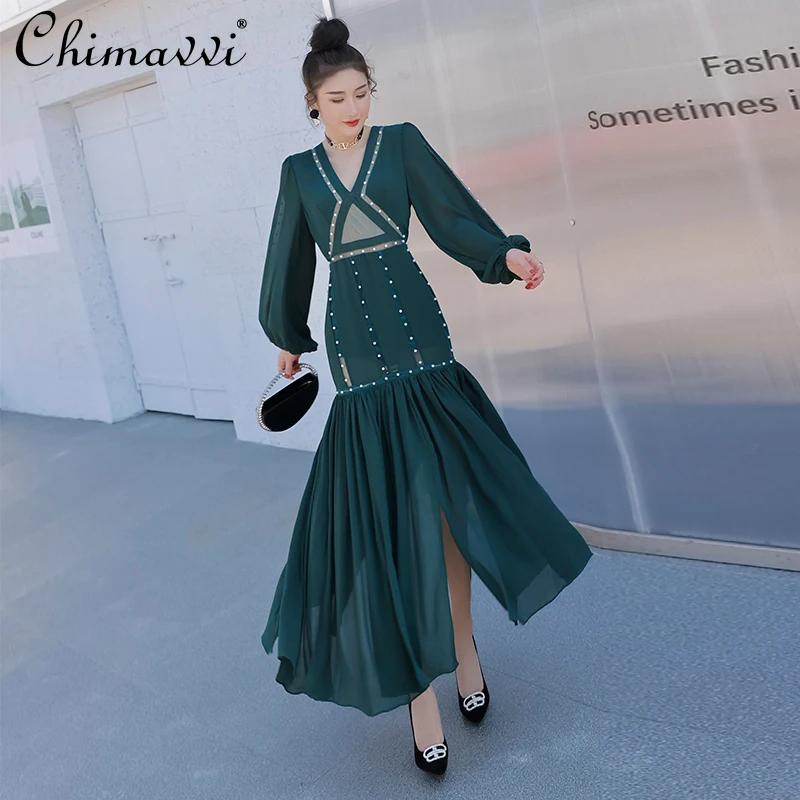 Chiffon Big Swing Elegant Women's Dresses 2022 Summer New Fashion Heavy Beaded French Slimming Temperament Ladies Long Dress
Chiffon Big Swing Elegant Women's Dresses 2022 Summer New Fashion Heavy Beaded French Slimming Temperament Ladies Long Dress