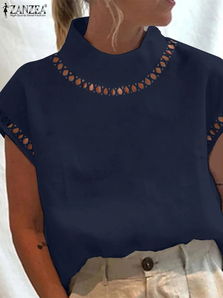 ZANZEA Lace Insert Turtleneck Blouse Women Casual White Tops Loose Chic Shirt Short Sleeve Fashion Hollow Out Summer 2023 Blusas
ZANZEA Lace Insert Turtleneck Blouse Women Casual White Tops Loose Chic Shirt Short Sleeve Fashion Hollow Out Summer 2023 Blusas