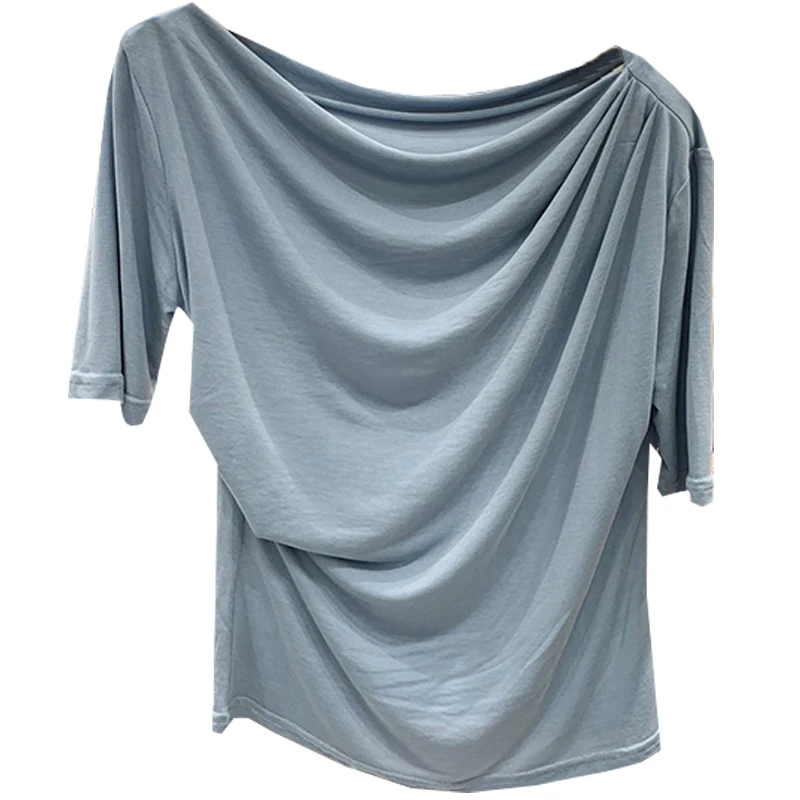 Fashion Design Pleated Women T-shirts 2022 Summer New Skew Collar Half Sleeved Slim Elegant Office Lady Pulls Outwear Tops Tees
Fashion Design Pleated Women T-shirts 2022 Summer New Skew Collar Half Sleeved Slim Elegant Office Lady Pulls Outwear Tops Tees