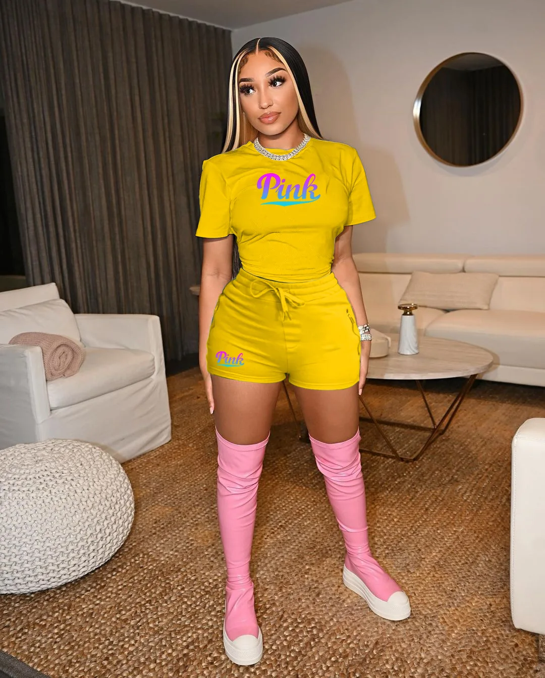 Letter Print Loungewear Women Two Piece Outfits Matching Sets Short Sleeve Pullover T-Shirt Top Biker Shorts Track Suits
Letter Print Loungewear Women Two Piece Outfits Matching Sets Short Sleeve Pullover T-Shirt Top Biker Shorts Track Suits