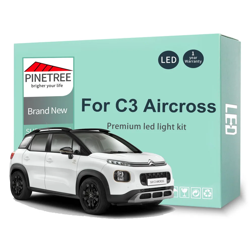 

8Pcs Car Led Interior Light Kit For Citroën C3 Aircross 2017 2018 2019 2020 2021 2022 Dome Map Trunk Canbus No Error