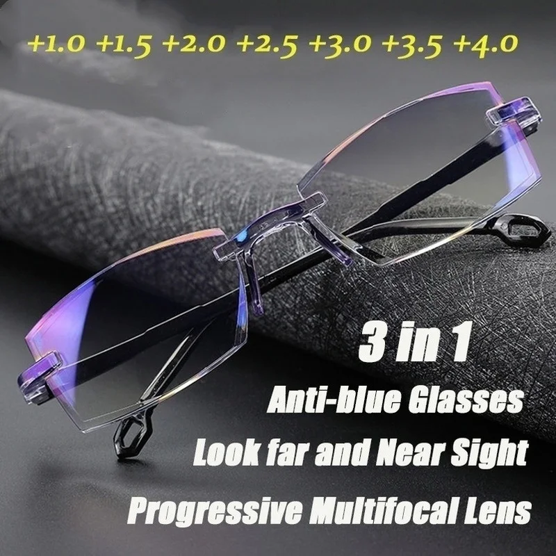 

2022 мужские женские мужские очки для чтения без оправы с защитой от сисветильник, бифокальные очки с ближним увеличением, очки для дальнозор...