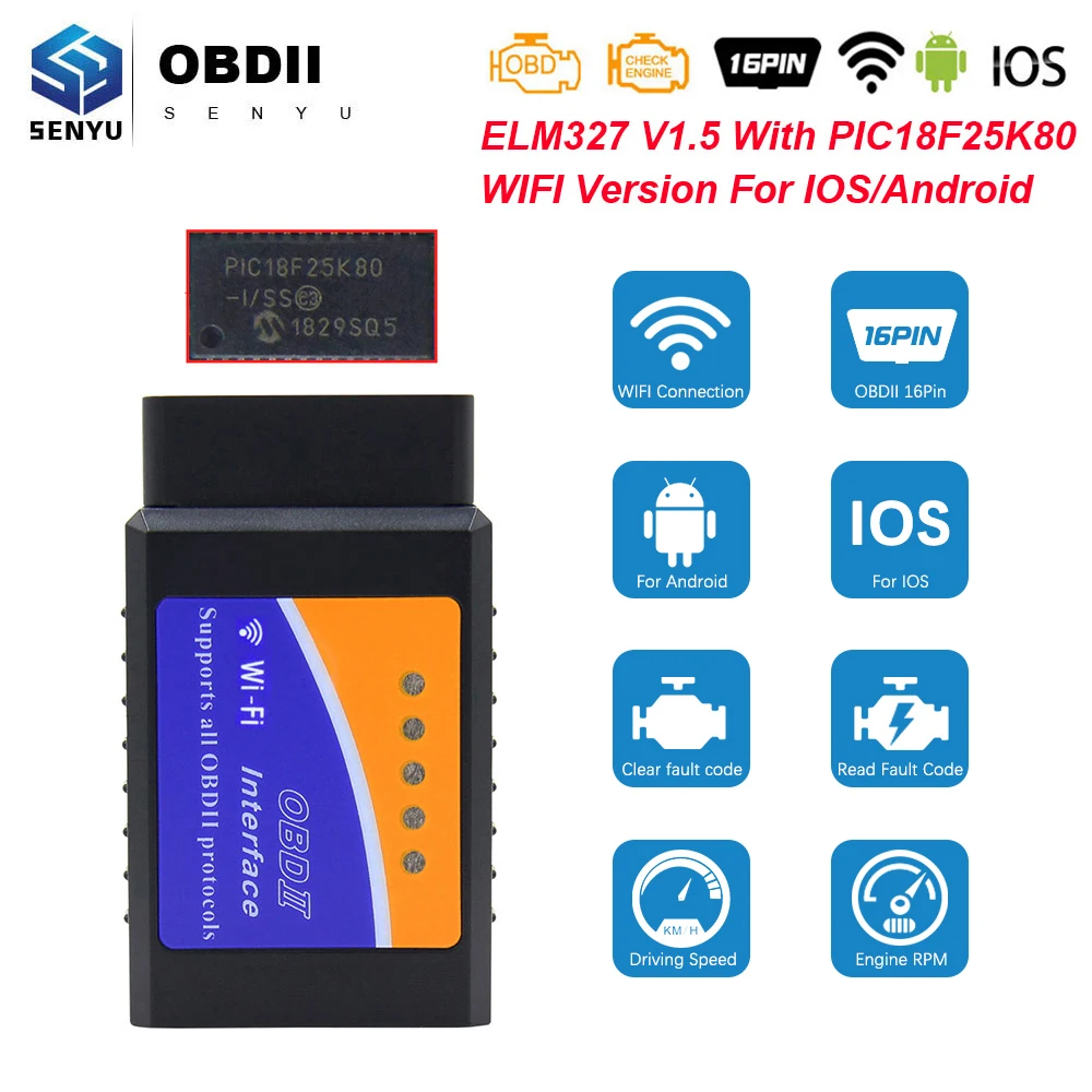 OBD2 elm327 V1.5 wifi PIC18F25K80 сканер ELM 327 в 1 5 Wi-Fi odb2 для Android/IOS OBD 2 адаптер автомобильный