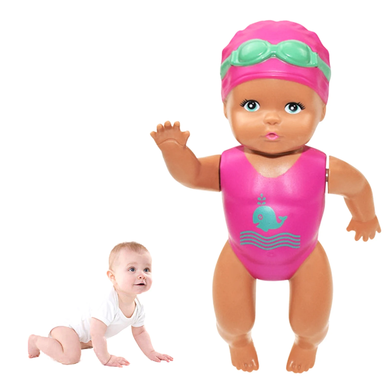 

Baby Wind up Bath Toys Realistic Newborn Swimming Doll Chain Clockwork Water Floating Doll Wound-Up Kids Beach Bathtubs Toys