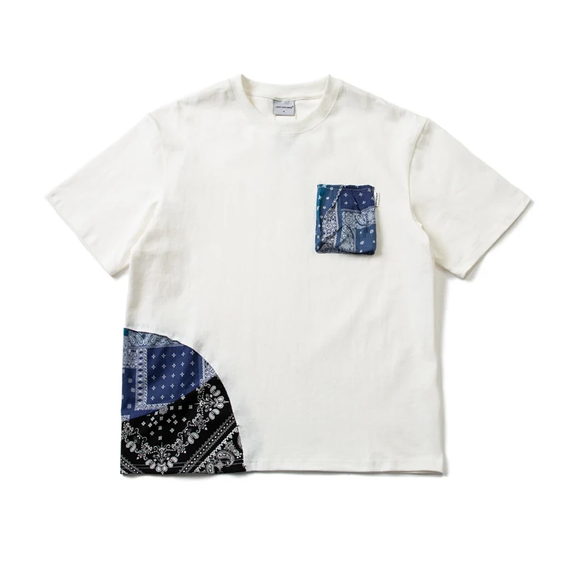 Japanese National Style Cashew Print Pocket Stitching Summer Round Neck White Short Sleeve T-shirt Men's Heavy Cotton Loose Tees
Japanese National Style Cashew Print Pocket Stitching Summer Round Neck White Short Sleeve T-shirt Men's Heavy Cotton Loose Tees