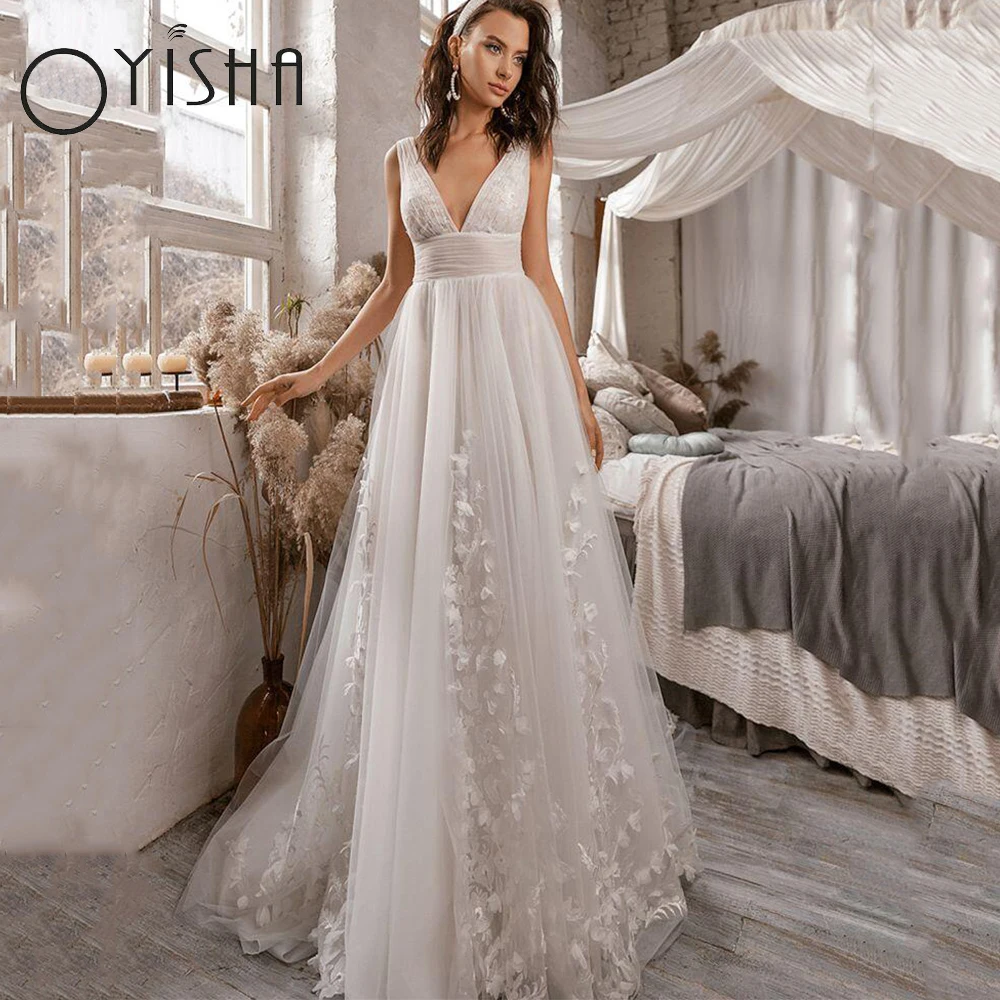 OYISHA Bohemian Wedding Dress Sweetheart Appliques A-Line Tulle Lace Sleeves Bridal Gowns Vintage illusion Back Robe De Marie
OYISHA Bohemian Wedding Dress Sweetheart Appliques A-Line Tulle Lace Sleeves Bridal Gowns Vintage illusion Back Robe De Marie