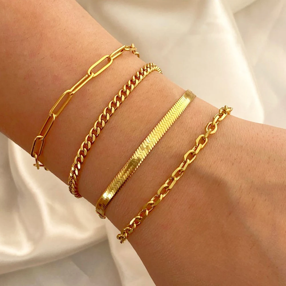 SUMENG 4 Pcs/Set Classic Gold Color Bracelet Twist Cuban Snake Chain Bracelet Sets Trendy for Woman Gifts 2023 Fashion Jewelry
SUMENG 4 Pcs/Set Classic Gold Color Bracelet Twist Cuban Snake Chain Bracelet Sets Trendy for Woman Gifts 2023 Fashion Jewelry