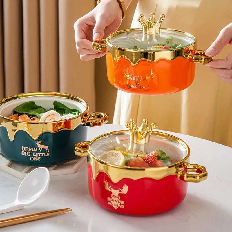 700ML Nordic Ceramic Crown Bowl With lid Breakfast Cereal Fruit Bowl Solid Color Dessert Soup Noodle Bowl Microwave Oven
700ML Nordic Ceramic Crown Bowl With lid Breakfast Cereal Fruit Bowl Solid Color Dessert Soup Noodle Bowl Microwave Oven