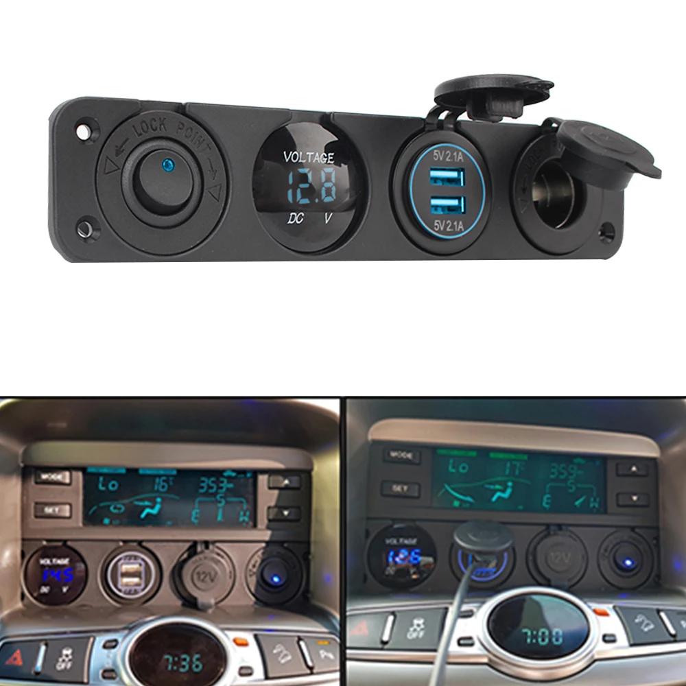 4 In 1 On Off 12V Digital Voltmeter Power Car 2 Usb Charger Socket Cigarette Lighter Switch Panel Waterproof With Rocker Switch
4 In 1 On Off 12V Digital Voltmeter Power Car 2 Usb Charger Socket Cigarette Lighter Switch Panel Waterproof With Rocker Switch